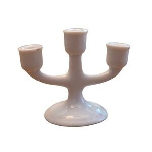 Vintage White Porcelain Miniature 3 Arm Candelabra Japan 2 Inch Dollhouse Decor